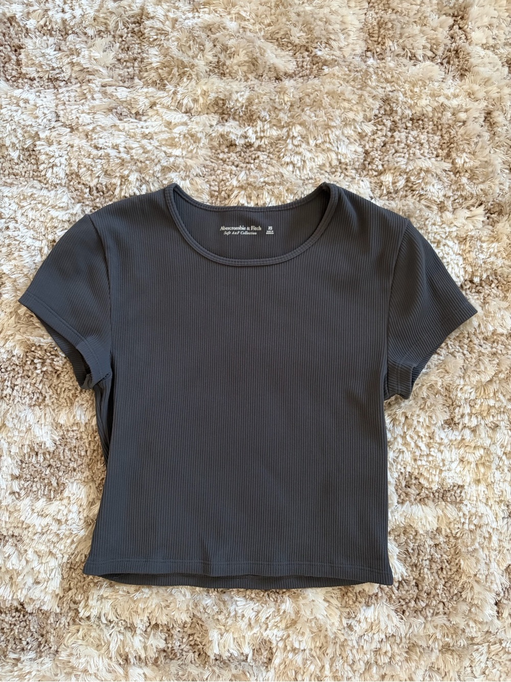 Abercrombie & Fitch Women's Short Sleeve Ribbed Crop Top Dark Gray Size XS